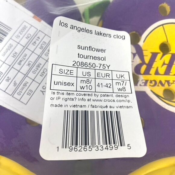 Crocs NBA™ Los Angeles Lakers Classic Clog Purple Gold Fan Unisex Sizes Various - Picture 8 of 10